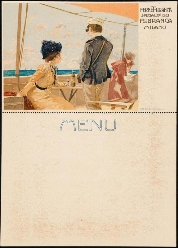 Advertisement and menu card for Fernet-Branca