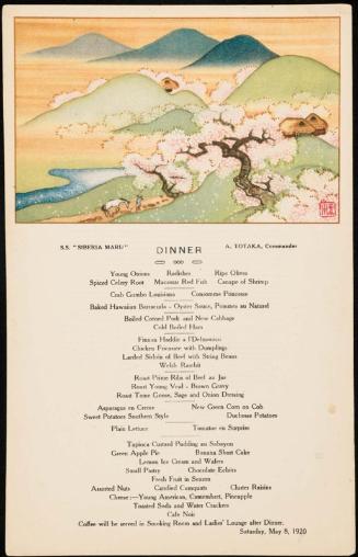 S.S. "Siberia Maru", Saturday, May 8th, 1920, Dinner Menu
