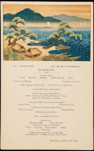 S.S. "Korea Maru", Wednesday, October 13th, 1920, Dinner Menu