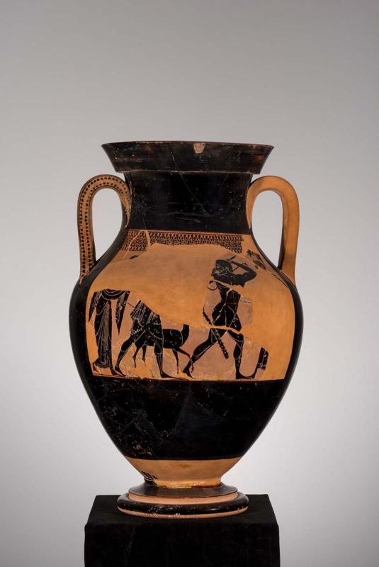 Storage jar (amphora) with Herakles and Apollo fighting over the Delphic tripod
