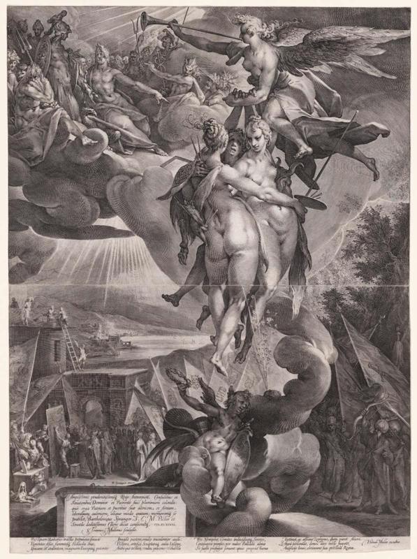 Apotheosis of the Fine Arts–The Artists Escape from the Barbarians to Mount Olympus