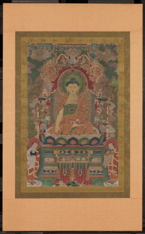 Shaka on a throne with two attendants