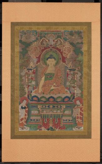 Shaka on a throne with two attendants