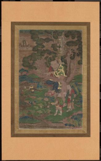 Rakan seated under gnarled tree