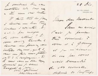 John Singer Sargent to Claude Monet, 28 Déc[embre] [December 1894], from 33 Tite St., London