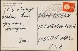 Postcard sent by Ellsworth Kelly to Ralph Coburn: "Compositie, Parijs, 1927".