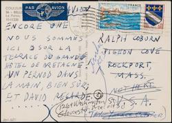 Postcard sent by Ellsworth Kelly to Ralph Coburn. French coastal scene with sailboats docked.