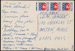 Postcard sent by Ellsworth Kelly to Ralph Coburn; L'arc de Triomphe.
