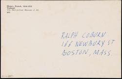 Postcard sent by Ellsworth Kelly to Ralph Coburn; Monet, no message.