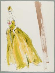 Female model in yellow evening gown