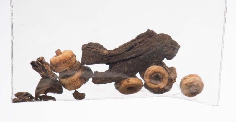 Leather fragments and ring beads