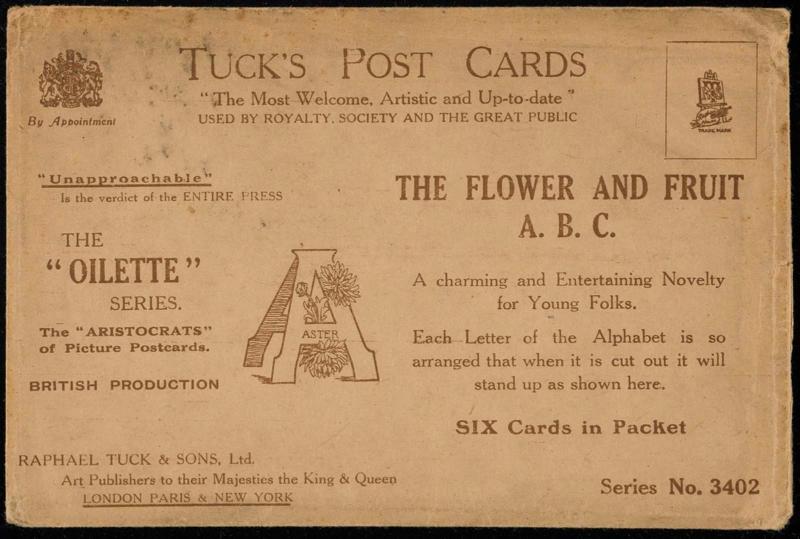 THE FLOWER AND FRUIT A.B.C.
A charming Entertaining Novelty for Young Folks.
Each Letter of the Alphabet is so arranged that when it is cut out it will stand up as shown here.
SIX Cards in Packet.