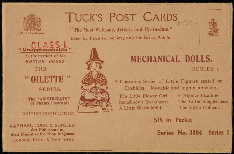 MECHANICAL DOLLS. 
SERIES I. 
A Charming series of Little Figures seated on Cushions. Movable and highly amusing.
SIX in Packet.