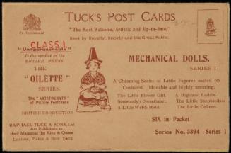 MECHANICAL DOLLS. 
SERIES I. 
A Charming series of Little Figures seated on Cushions. Movable and highly amusing.
SIX in Packet.