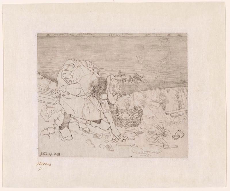 Young Girls Gathering Twigs on the Dunes