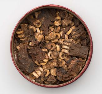 Disk beads from a leather garment