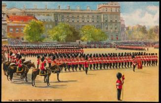 THE KING TAKING THE SALUTE OF THE GUARDS.