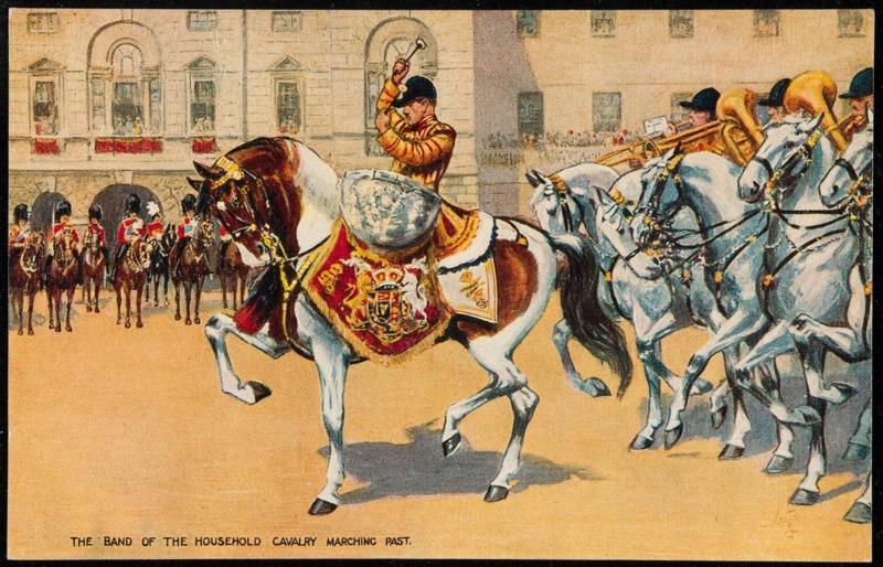THE BAND OF THE HOUSEHOLD CAVALRY MARCHING PAST.