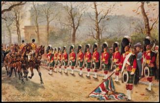 Dipping the Colours to Royalty.
The Gordon Highlanders lining Constitution Hill.