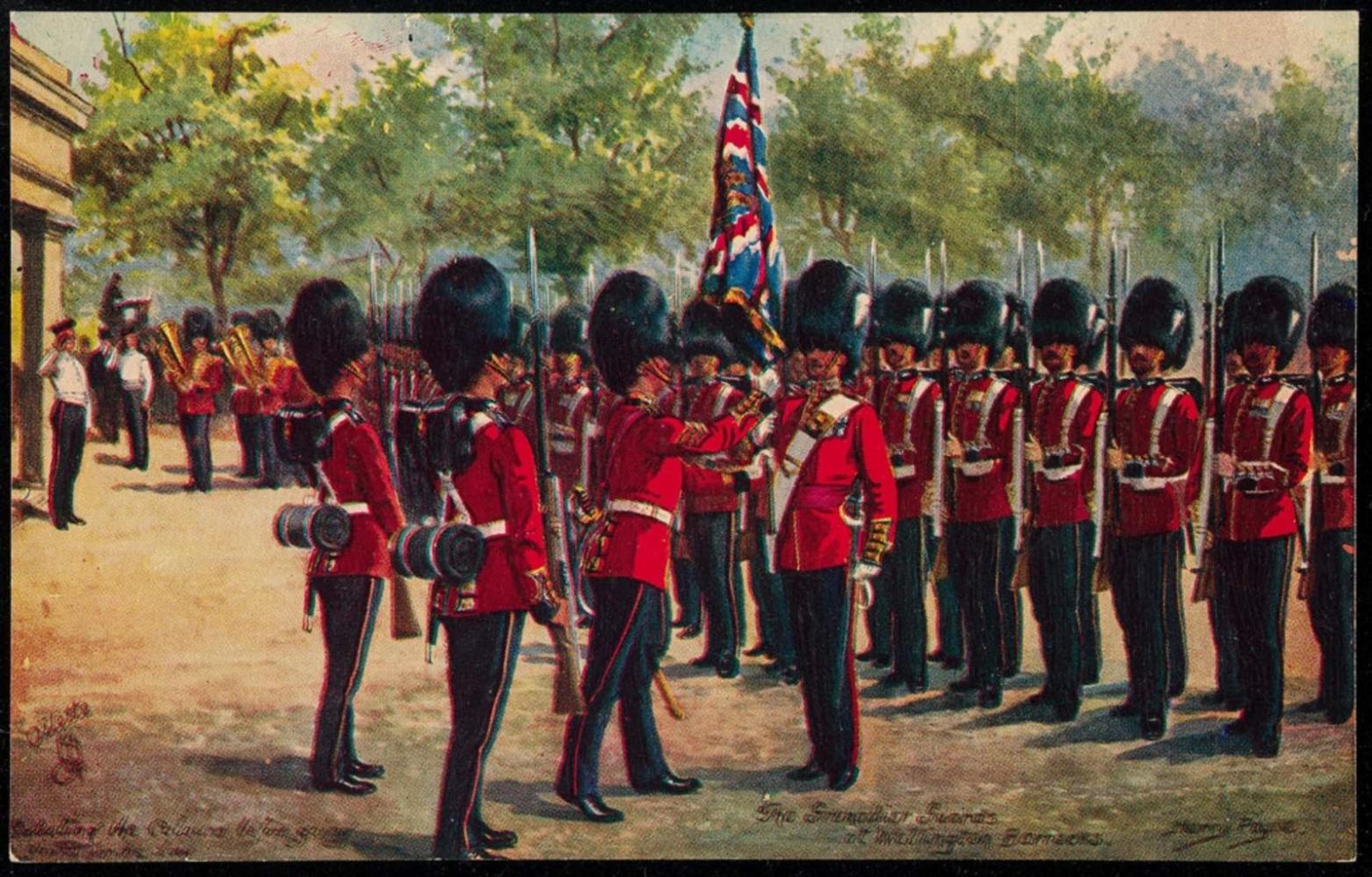 Saluting the Colours before going on guard for the day.