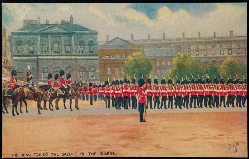 THE KING TAKING THE SALUTE OF THE GUARDS.