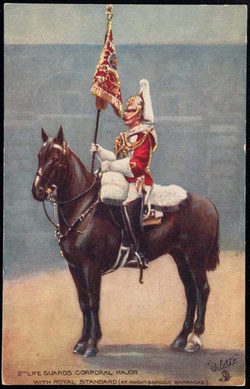 2ND LIFE GUARDS, CORPORAL MAJOR WITH ROYAL STANDARD (AT KNIGHTSBRIDGE BARRACKS).