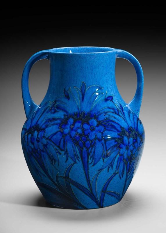 Blue two-handled vase