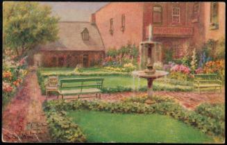 "Enchanted Garden" and Old Stone House 
OF THE EDGAR ALLAN POE SHRINE, RICHMOND, VA., IN JUNE.