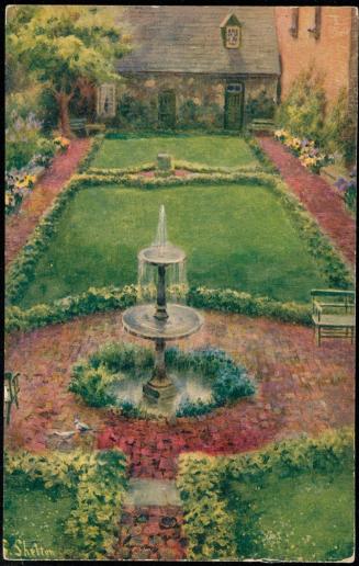 "Enchanted Garden" and Old Stone House 
OF THE EDGAR ALLAN POE SHRINE, RICHMOND, VA., IN APRIL.