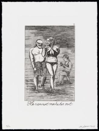 The Caprichos, Suite 2, Plate 7: He cannot make her out