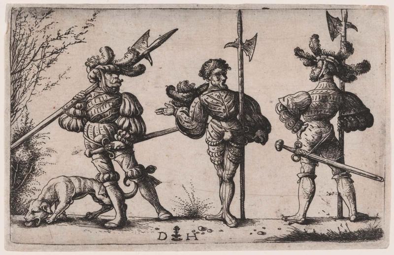 Three Soldiers with Halberds and a Dog