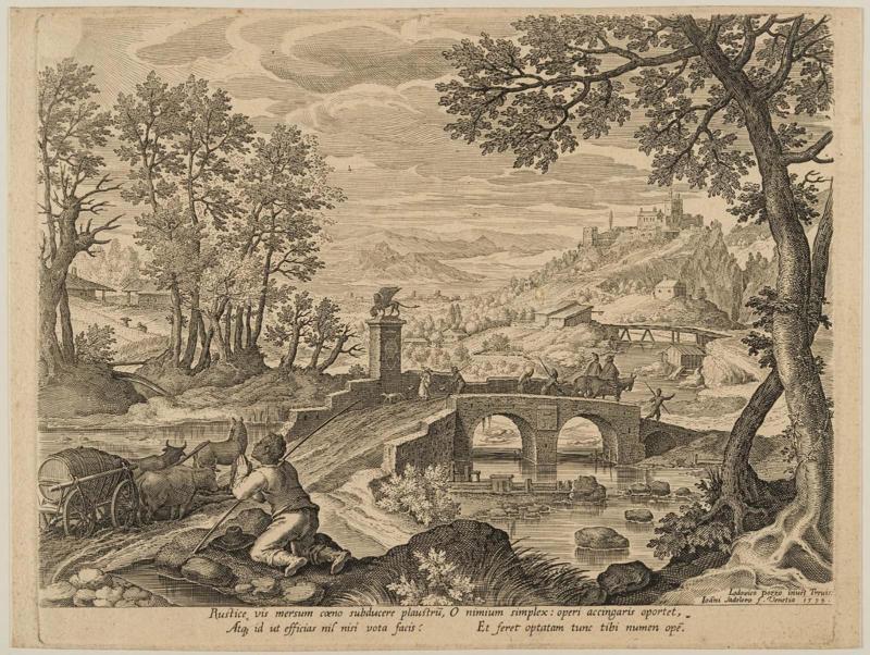 Riverscape with a scene from Aesop