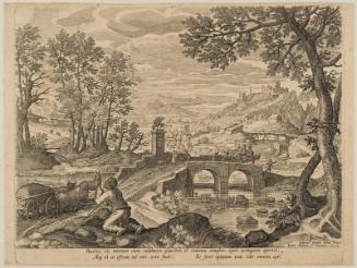Riverscape with a scene from Aesop