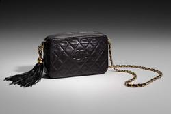 Black Leather Purse w/ gold chain and tassel