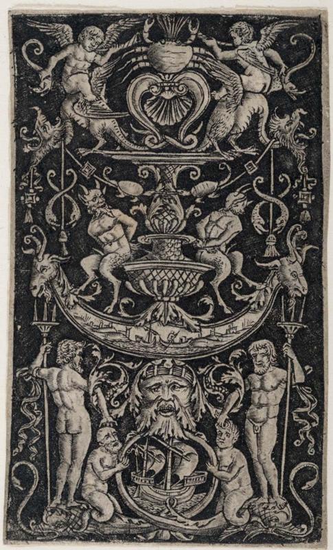Ornament Panel with Maritime Motifs and Bound Satyrs