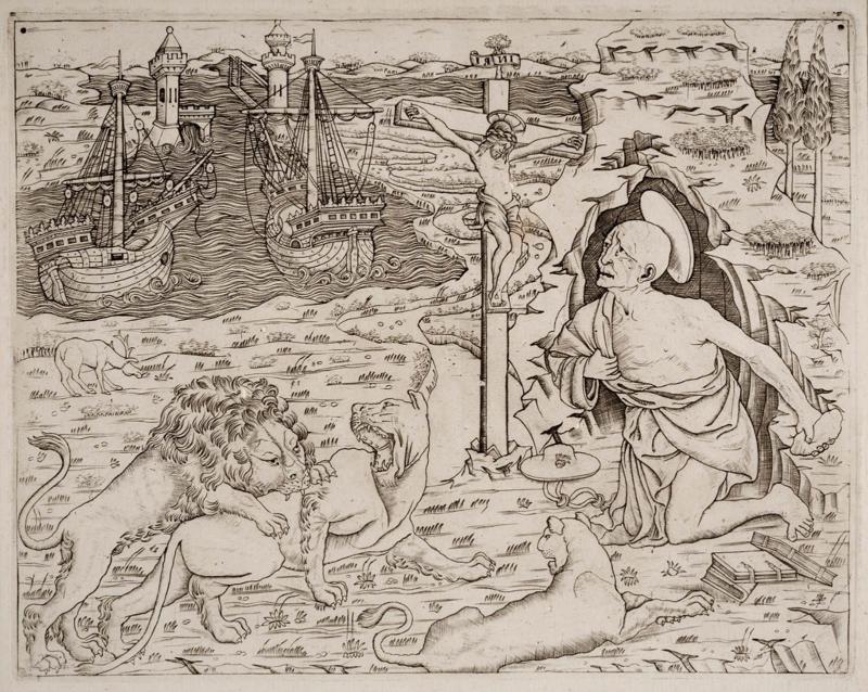St. Jerome in Penitence, with Two Ships in a Harbor