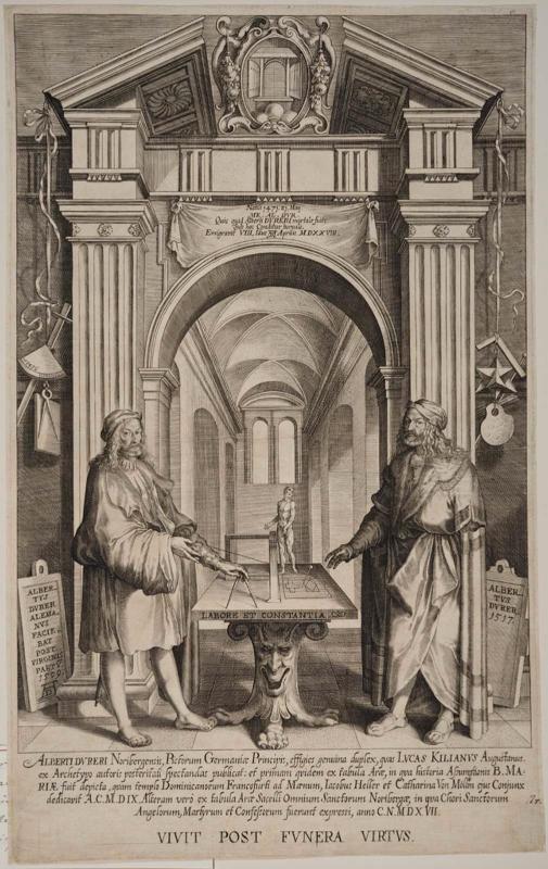 Temple of Honor with the figures of Duerer as he painted himself in the "Assumption" and the "All Saints" pictures