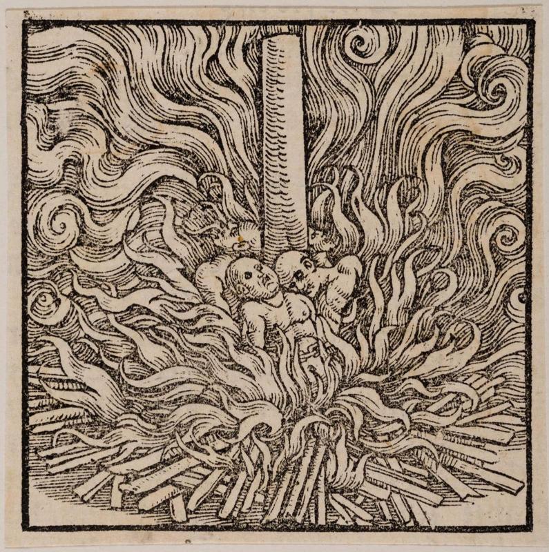 Men burning at a stake