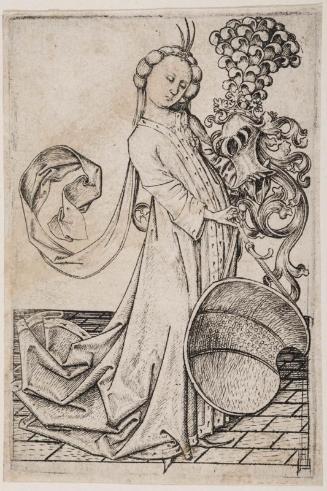 Young Woman Holding a Helmet and a Shield