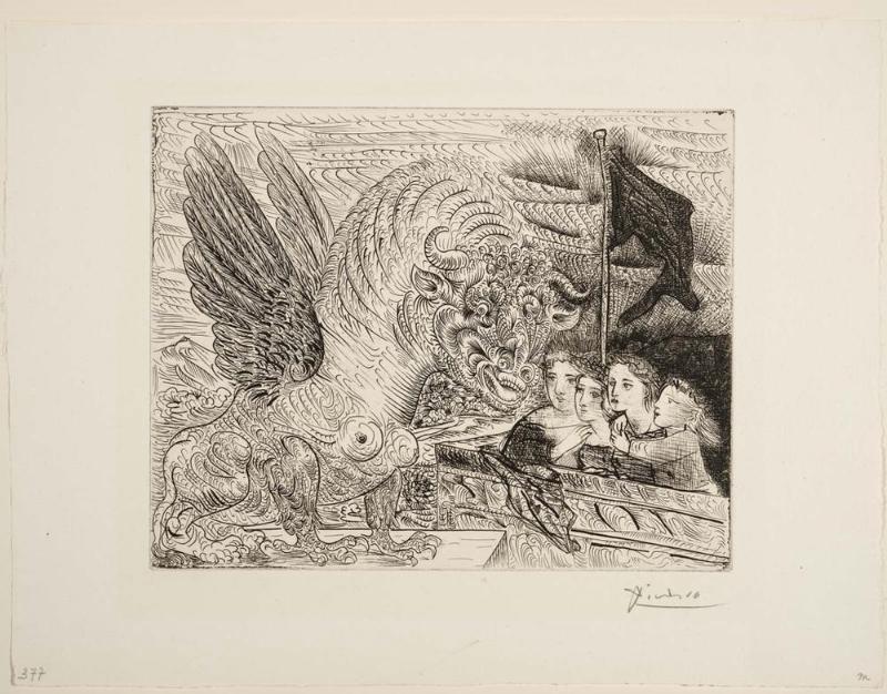 Winged Bull Watched by Four Children