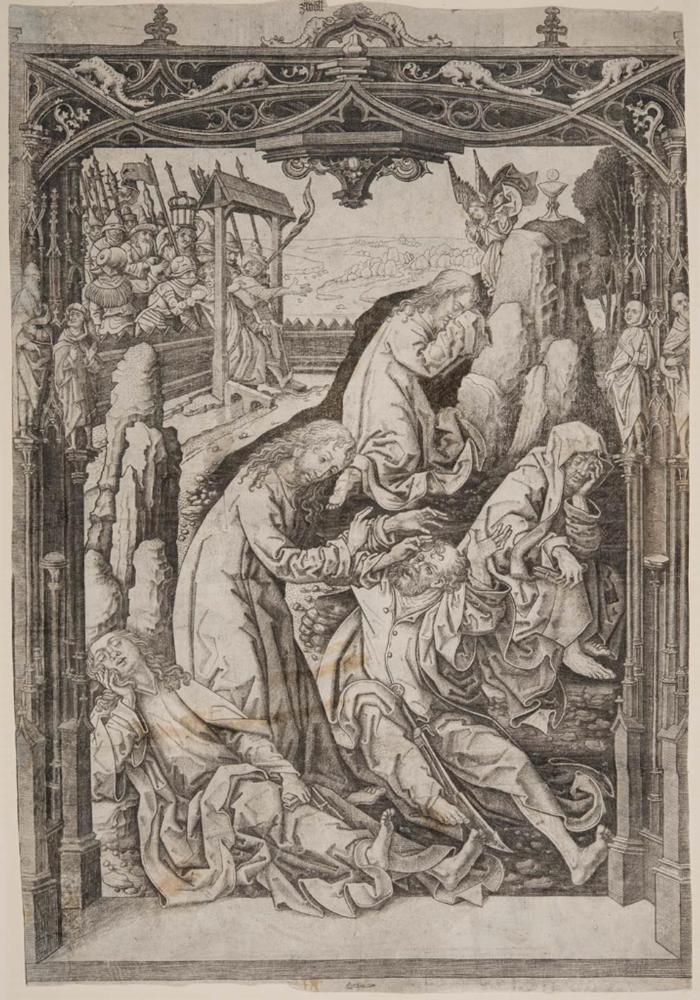 Christ on the Mount of Olives (recto; from a Passion of Christ series, 1 of 3 extant plates); Design for a Gothic Canopy (verso)