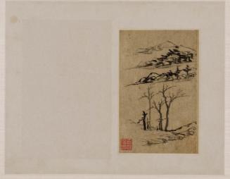 One leaf from an album of landscapes, rocks, and trees