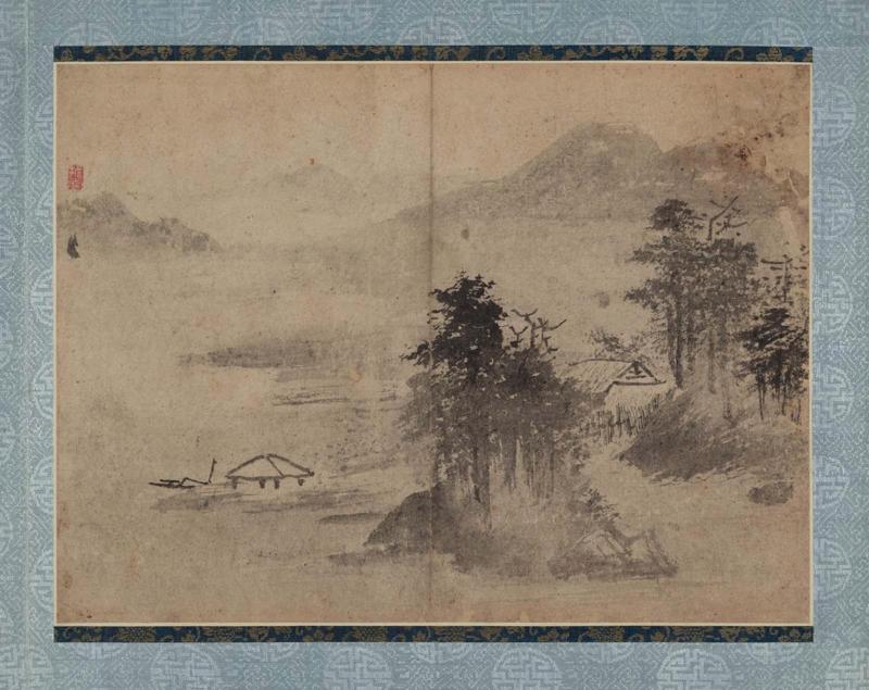One leaf of an album of three landscapes and three calligraphies