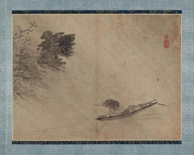 One leaf of an album of three landscapes and three calligraphies