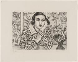 Young Woman with Floral Folding Screen (Jeune fille accoudée au paravent fleuri)