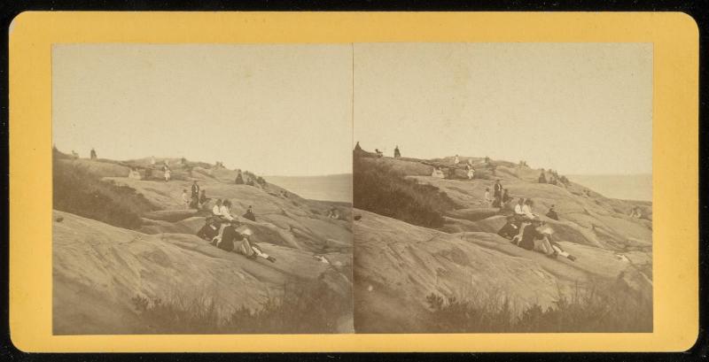 View of Flat Rock, Narragansett, Rhode Island, with people