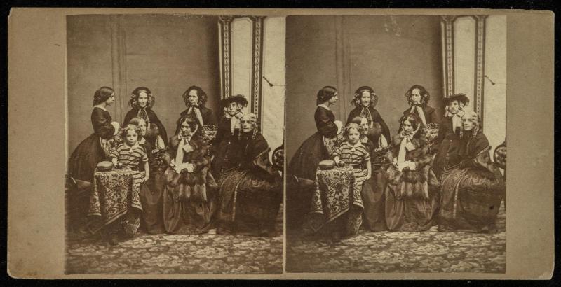 Group of Seven Women Posed with Young Child