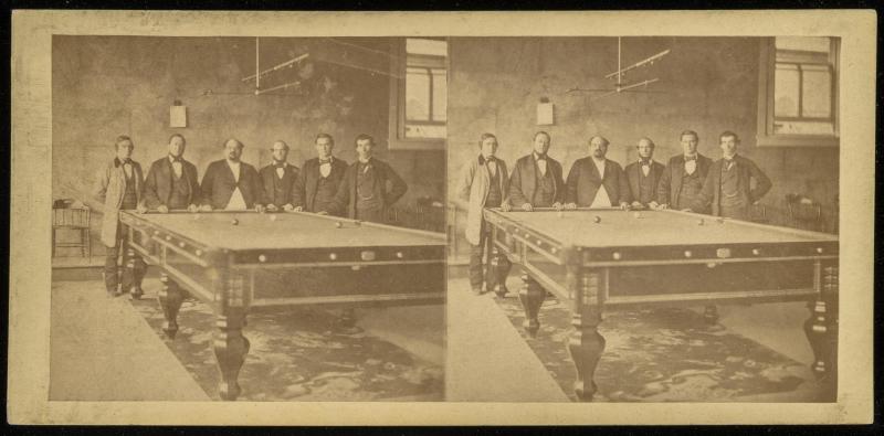 Group of Six Men Posed at Billiard Table