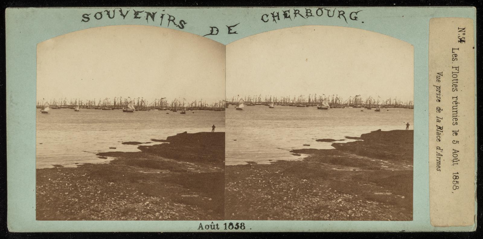 Cherbourg. Les flottes rèunies le 5 Août 1858.  Vue prise de la Place d'Armes.