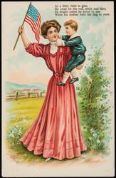 As a little child in glee
He cried for the red, white and blue,
Its bright colors he loved to see
when his mother held the flag to view.